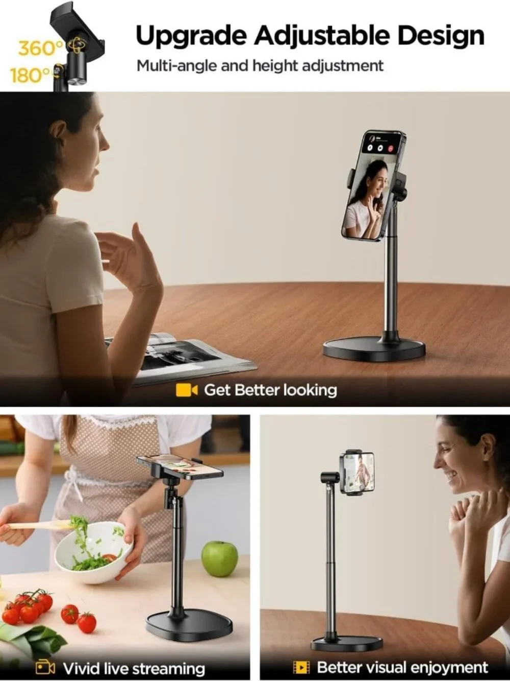 Adjustable Aluminum Phone Stand for Desk, Universal Holder for iPhone & Cell